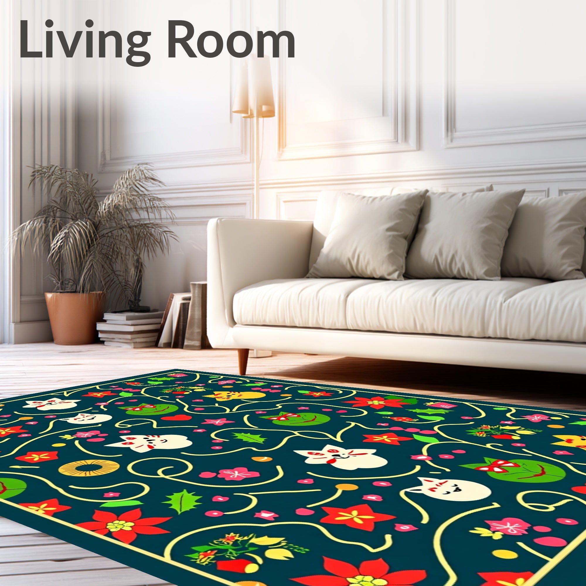 Cute Kittens Flowers Festive Pattern Rug