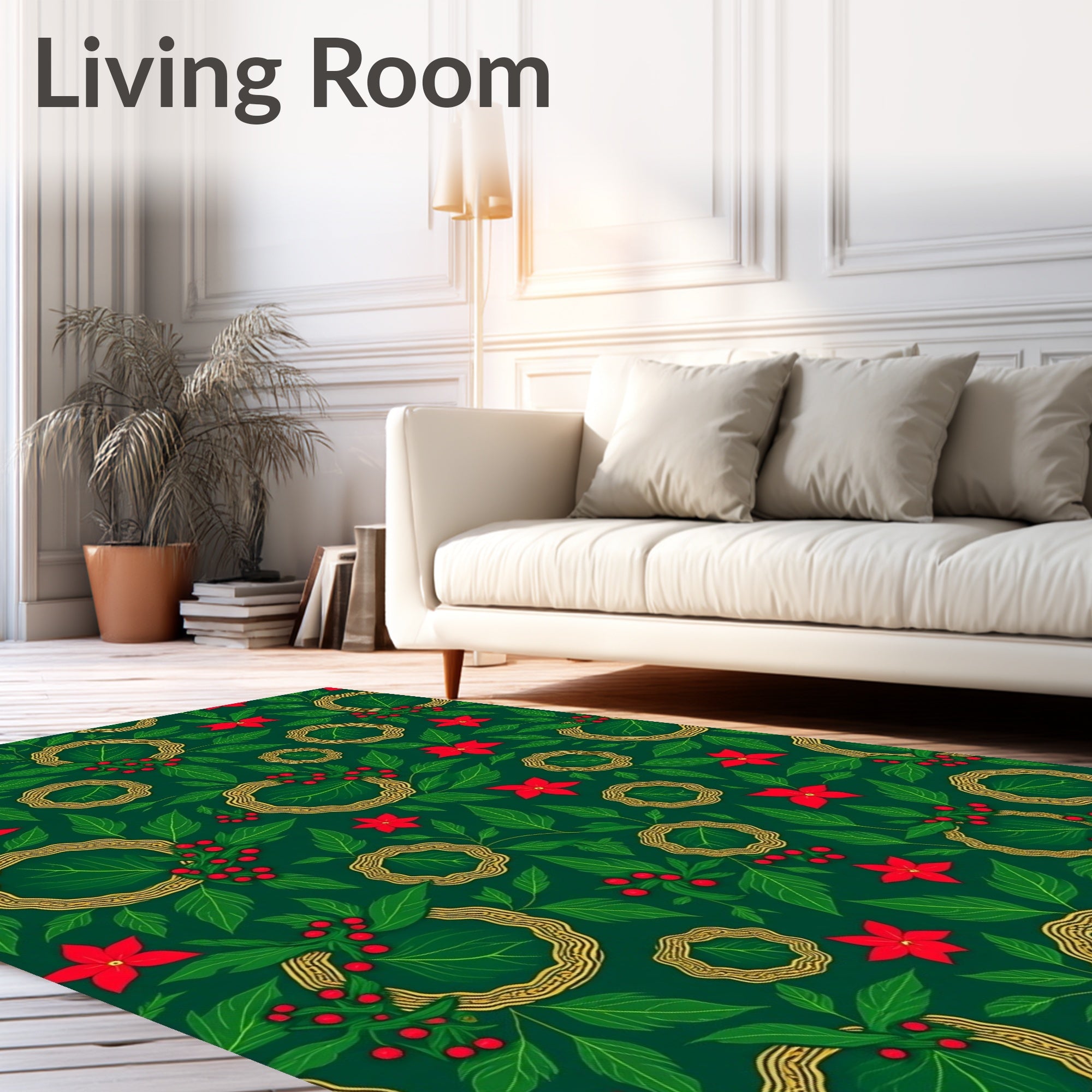 Festive Holly Berry Leaf Pattern Rug
