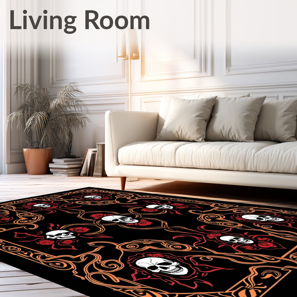 Gothic Skull Rose Ornate Design Rug