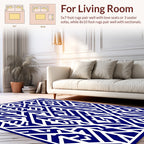 Deep Blue White Abstract Geometric Pattern Rug