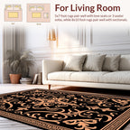 Ornate Black and Peach Flourish Design Rug