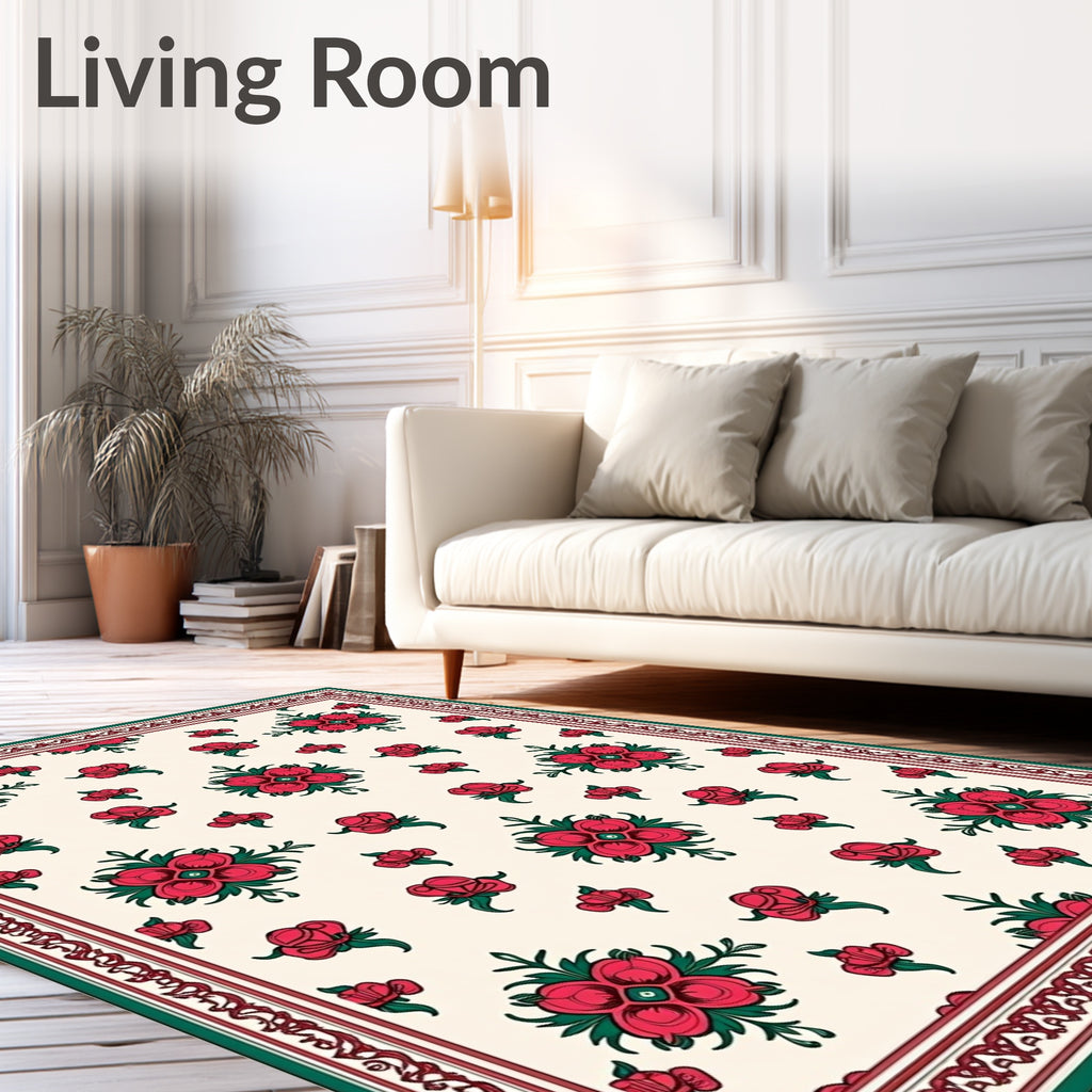 Red Floral Decorative Pattern Design Rug