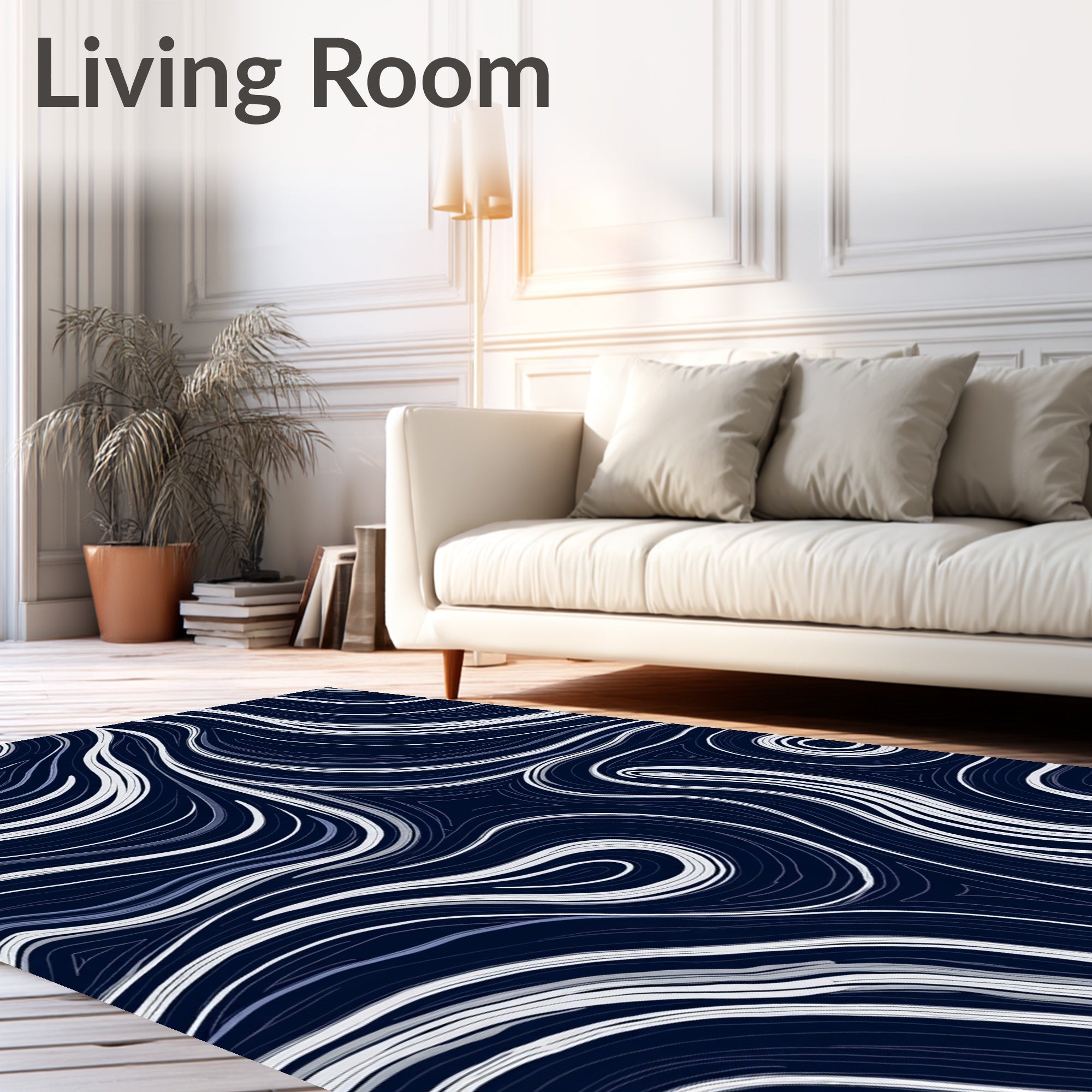 Abstract Swirls Cobalt Contrast Rug