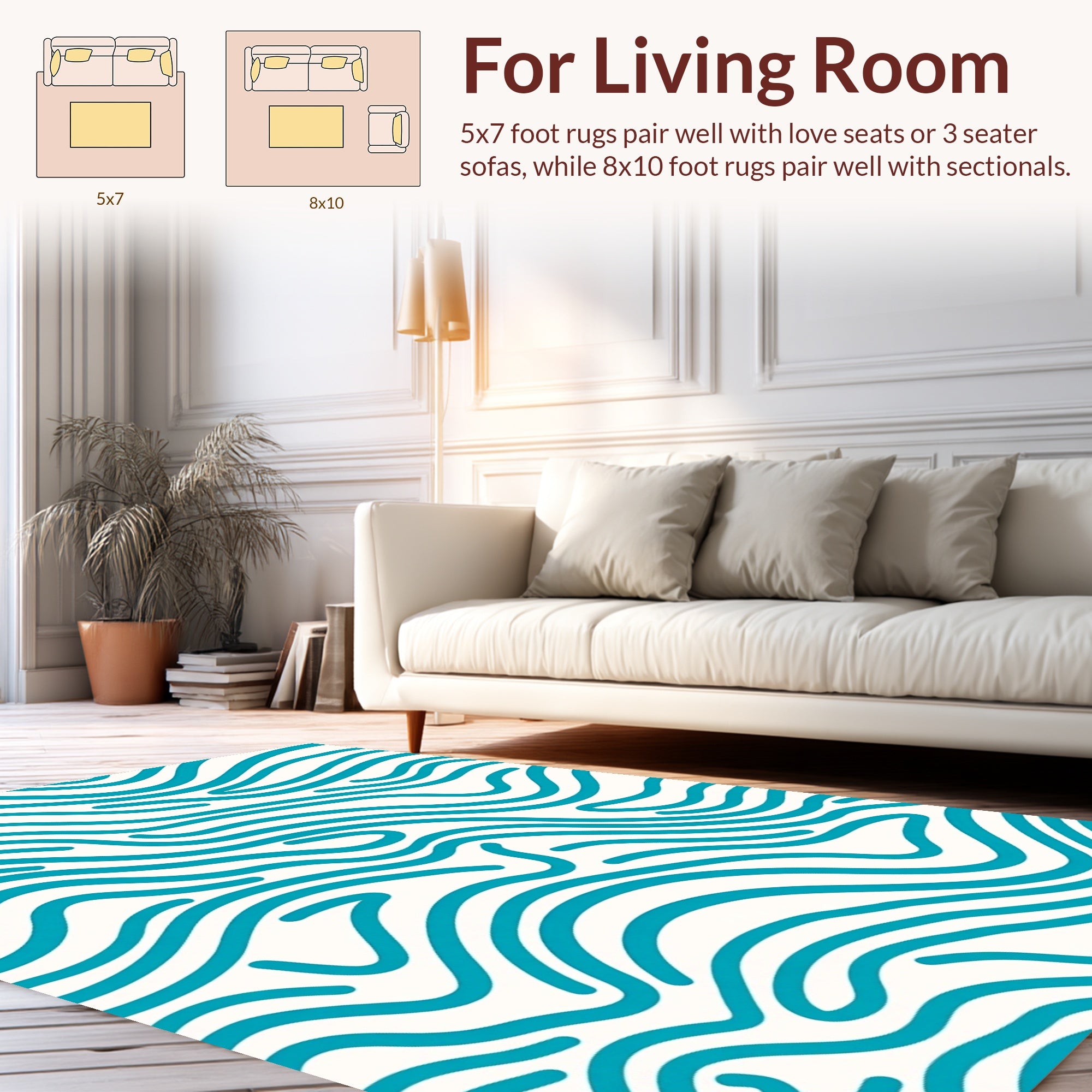 Turquoise Wavy Organic Striped Pattern Rug