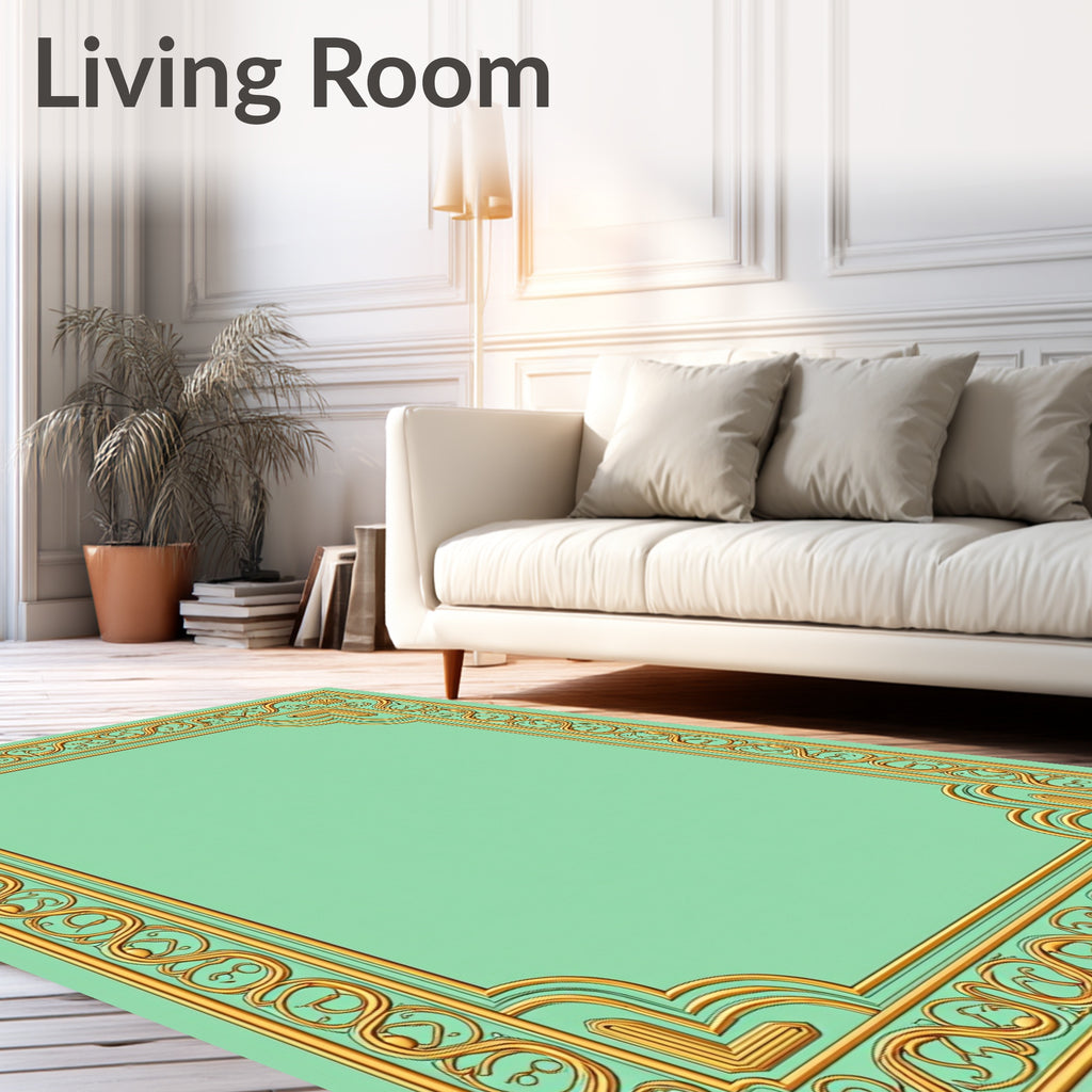 Ornate Gold Mint Scroll Border Rug