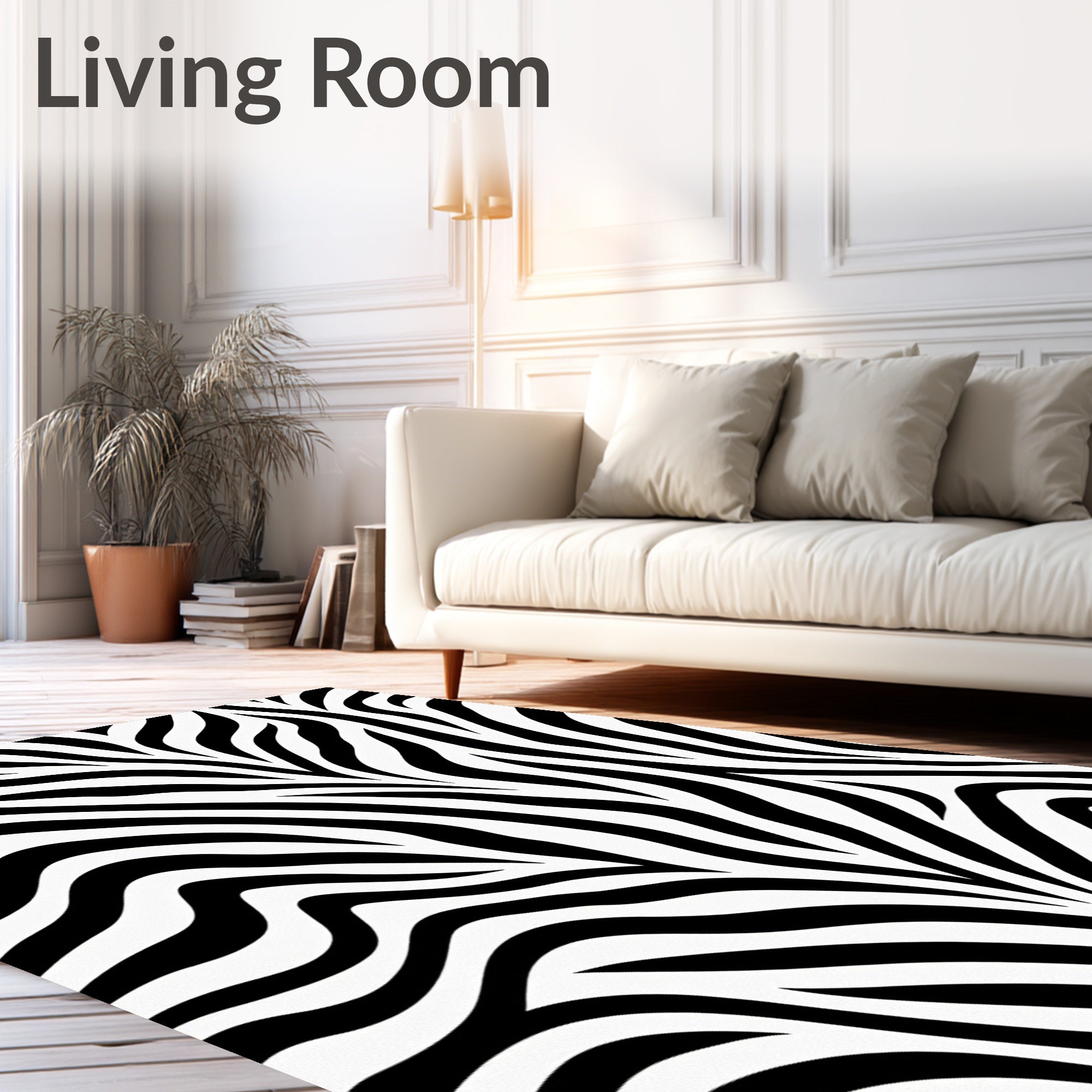 Black White Striped Pattern Rug