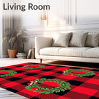 Red Green Festive Buffalo Check Wreath Rug