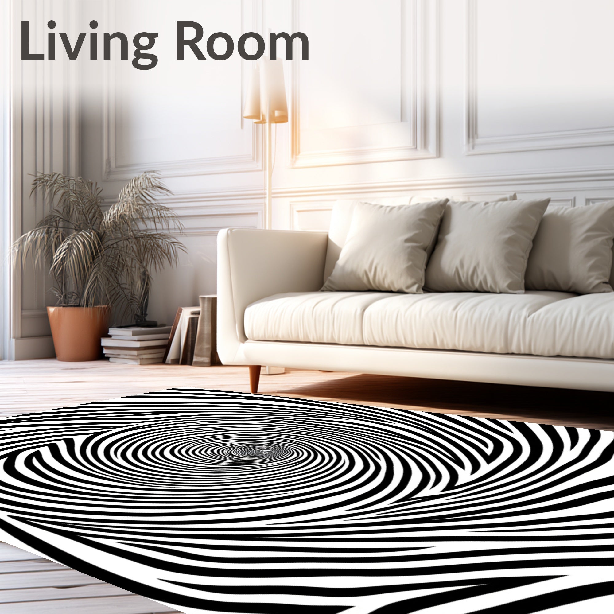 Black White Optical Illusion Swirl Rug