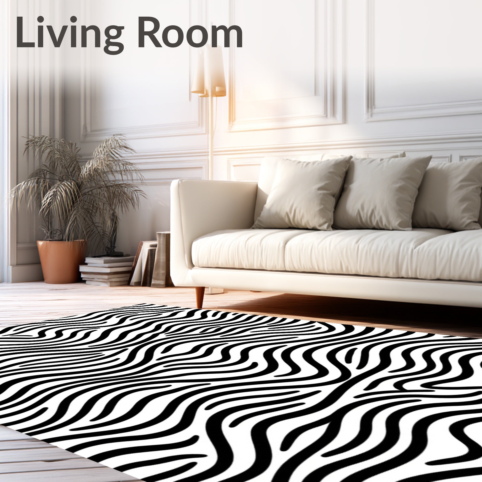 Black White Abstract Wavy Lines Rug
