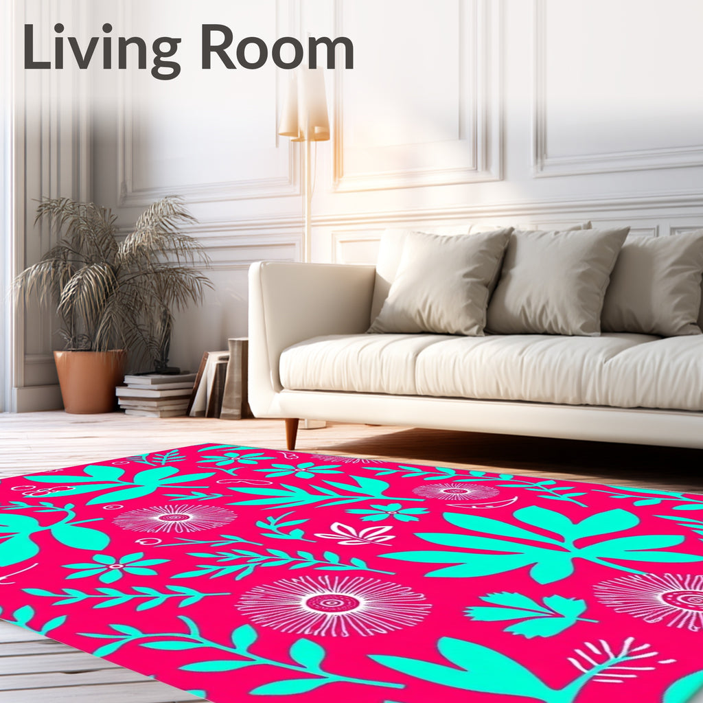 Bright Bold Floral Leaf Pattern Rug