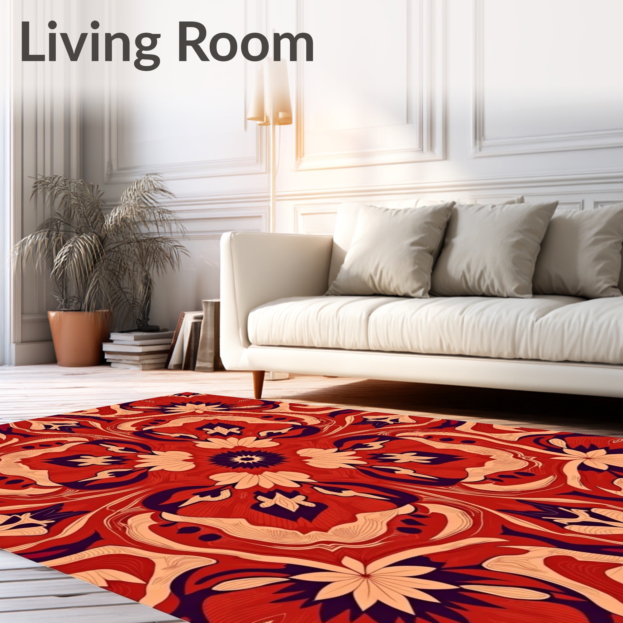 Bold Red Floral Mandala Design Rug