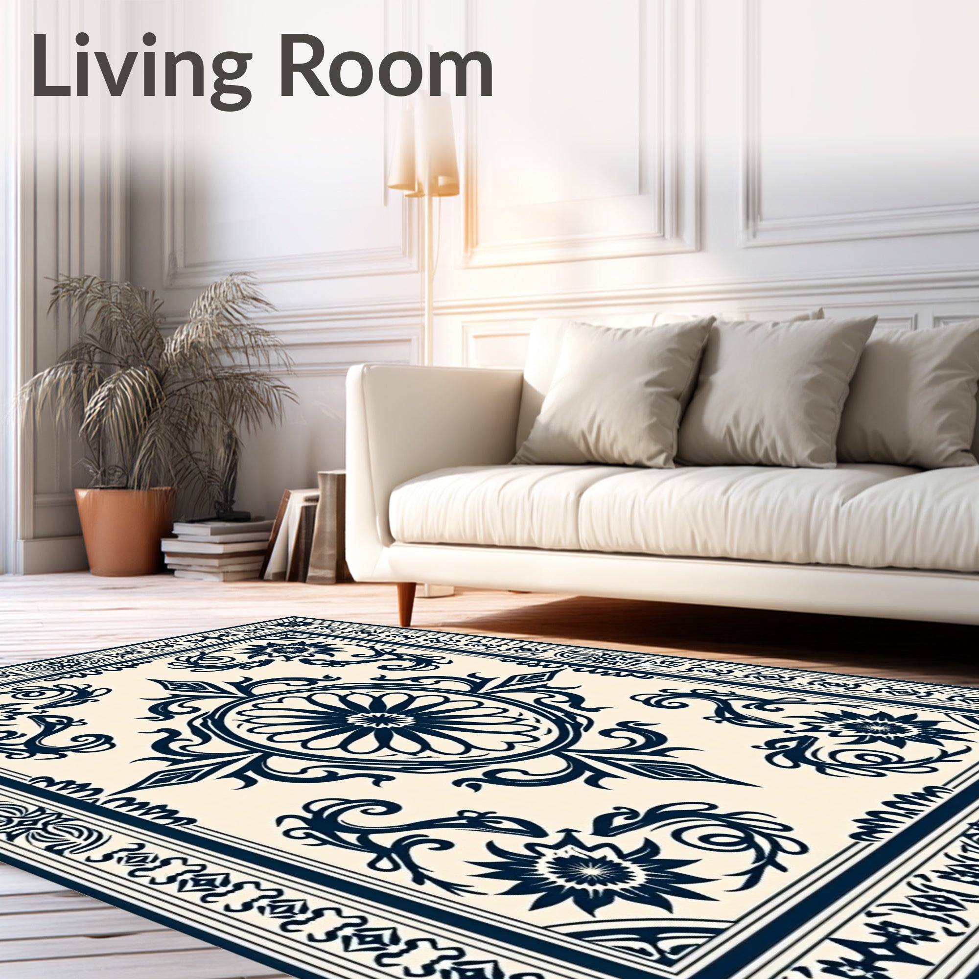 Ornate Floral Vine Scrollwork Design Rug