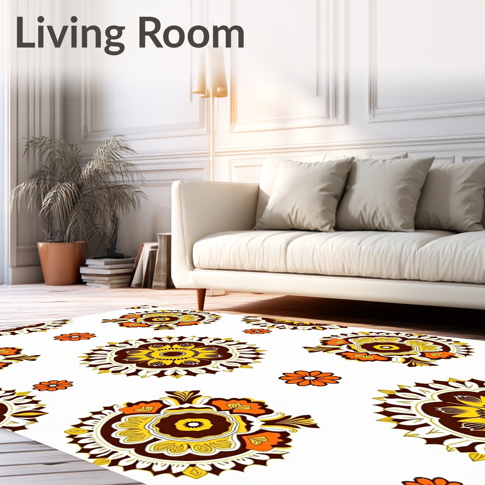 Retro Floral Sunburst Pattern Rug