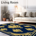 Golden Floral Filigree Indigo Design Rug