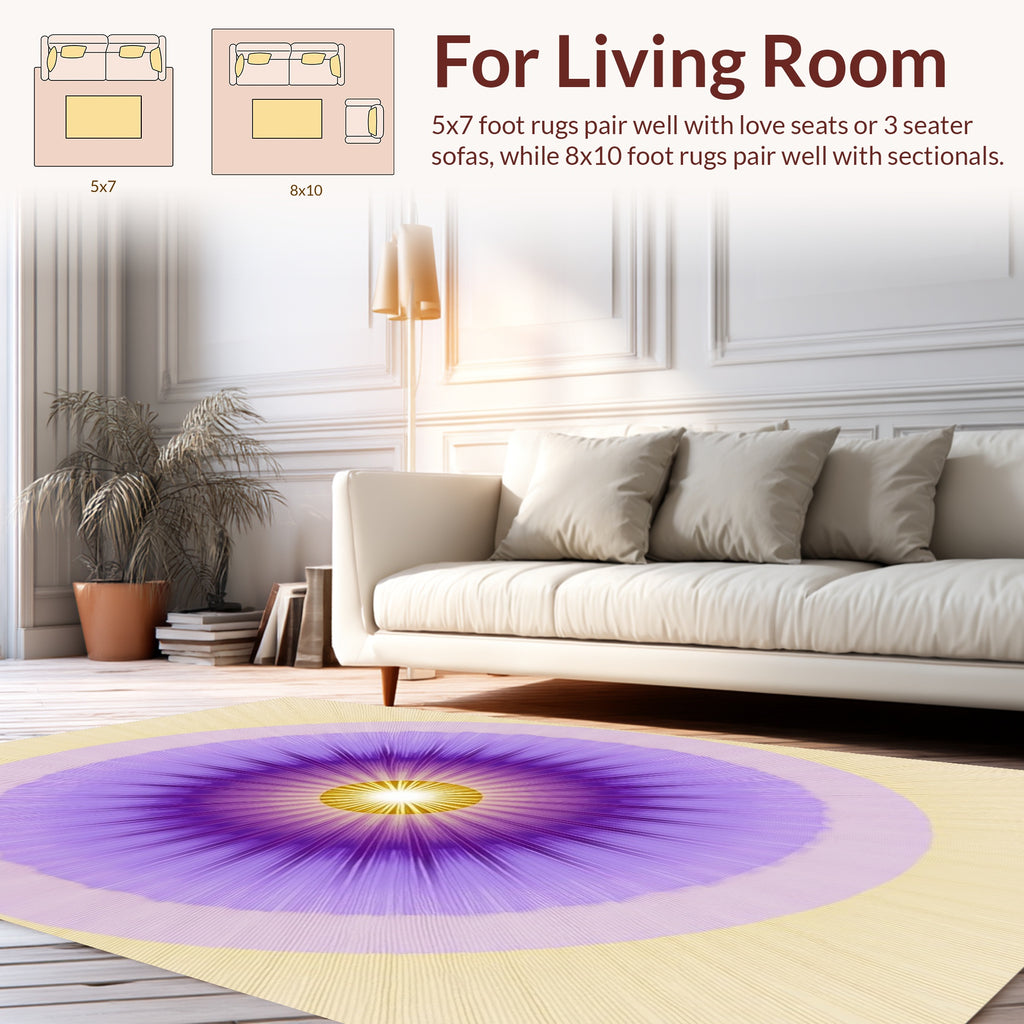 Radiant Purple Yellow Sunburst Design Rug