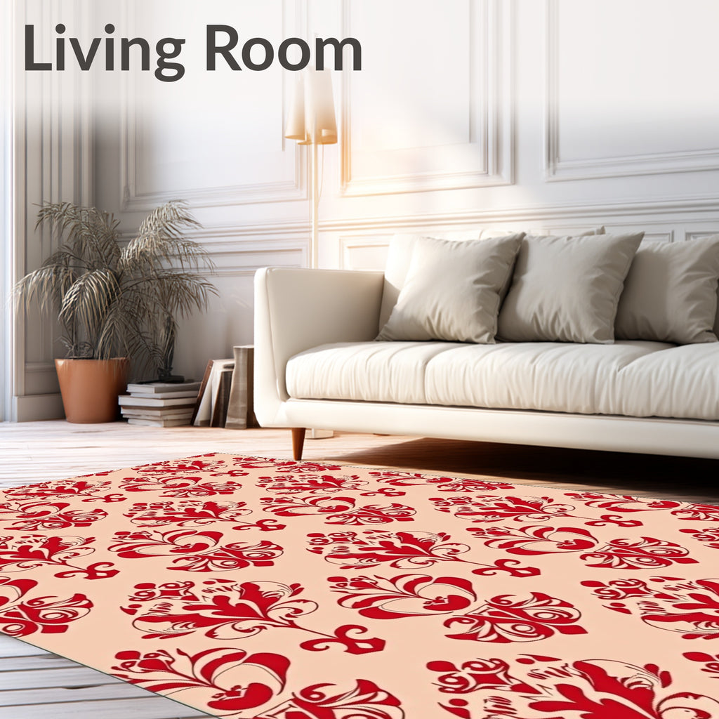 Classic Red Floral Damask Pattern Rug