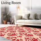 Classic Red Floral Damask Pattern Rug