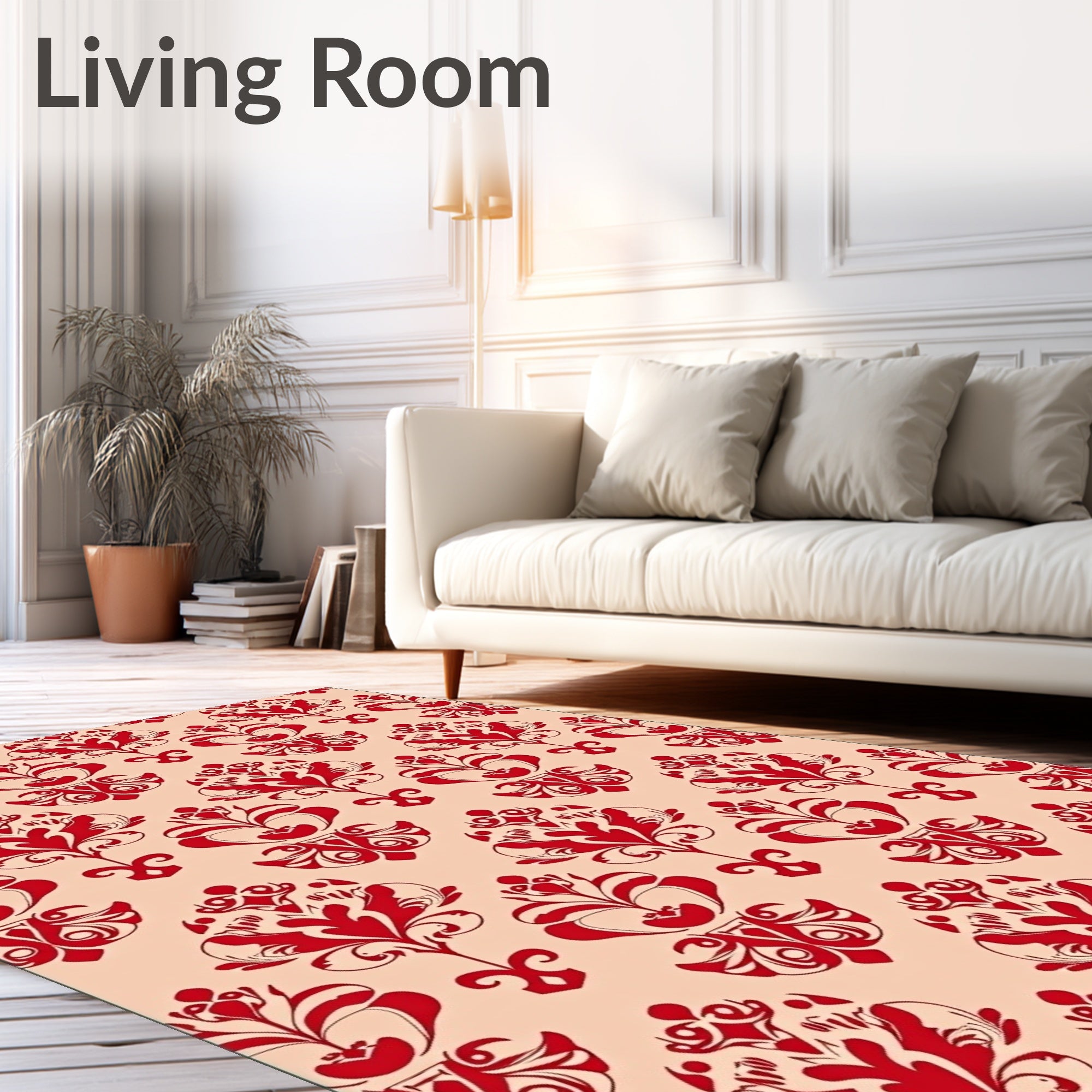 Classic Red Floral Damask Pattern Rug