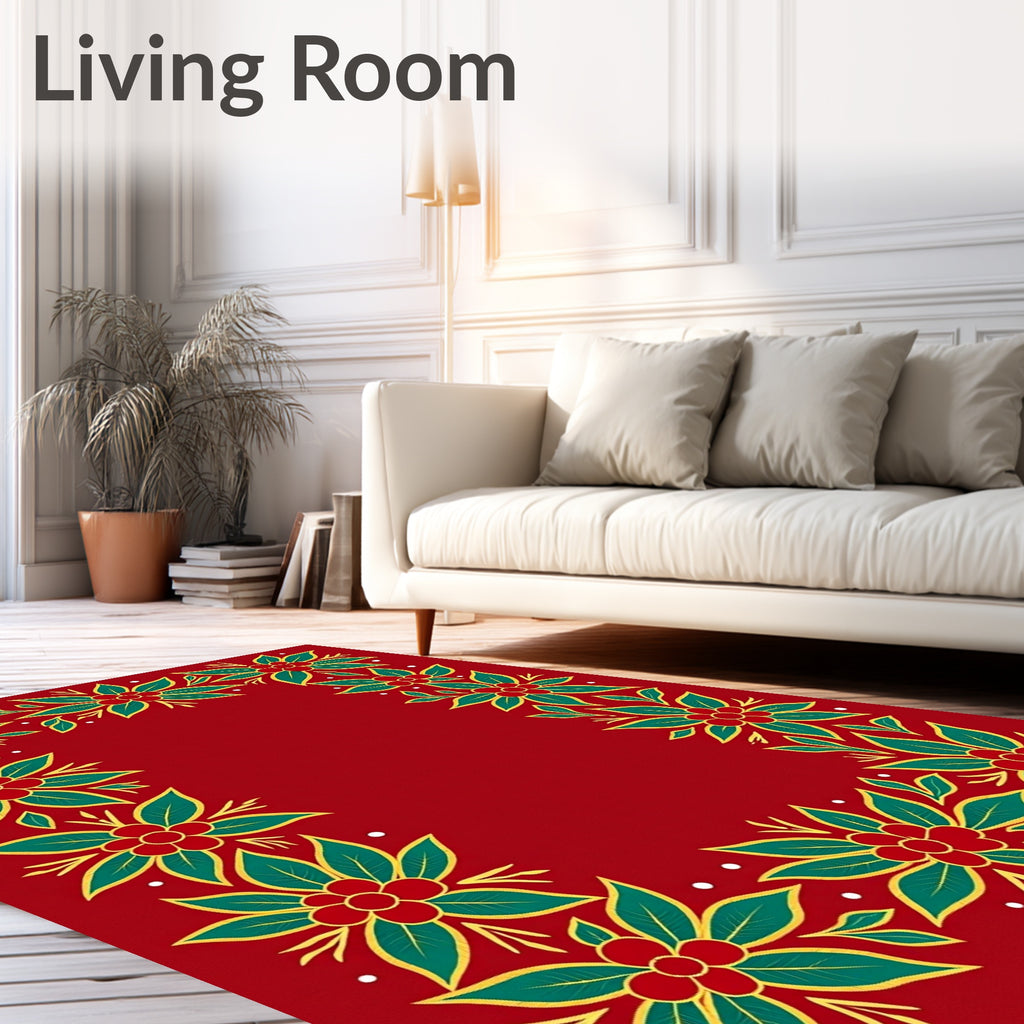 Red Floral Bordered Festive Rug