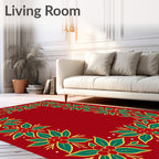 Red Floral Bordered Festive Rug