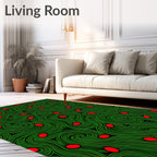 Green Swirl Pattern with Red Dots Rug