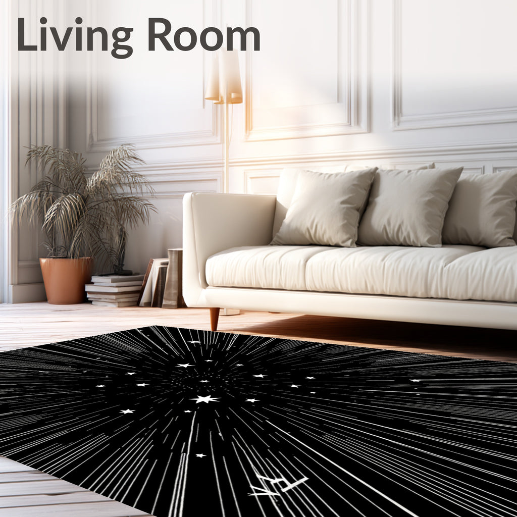 Cosmic Starburst Tunnel With White Stars Rug