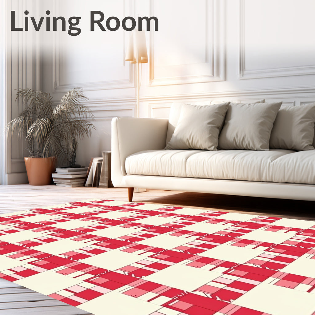 Classic Red And Cream Plaid Design Rug