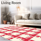Classic Red And Cream Plaid Design Rug