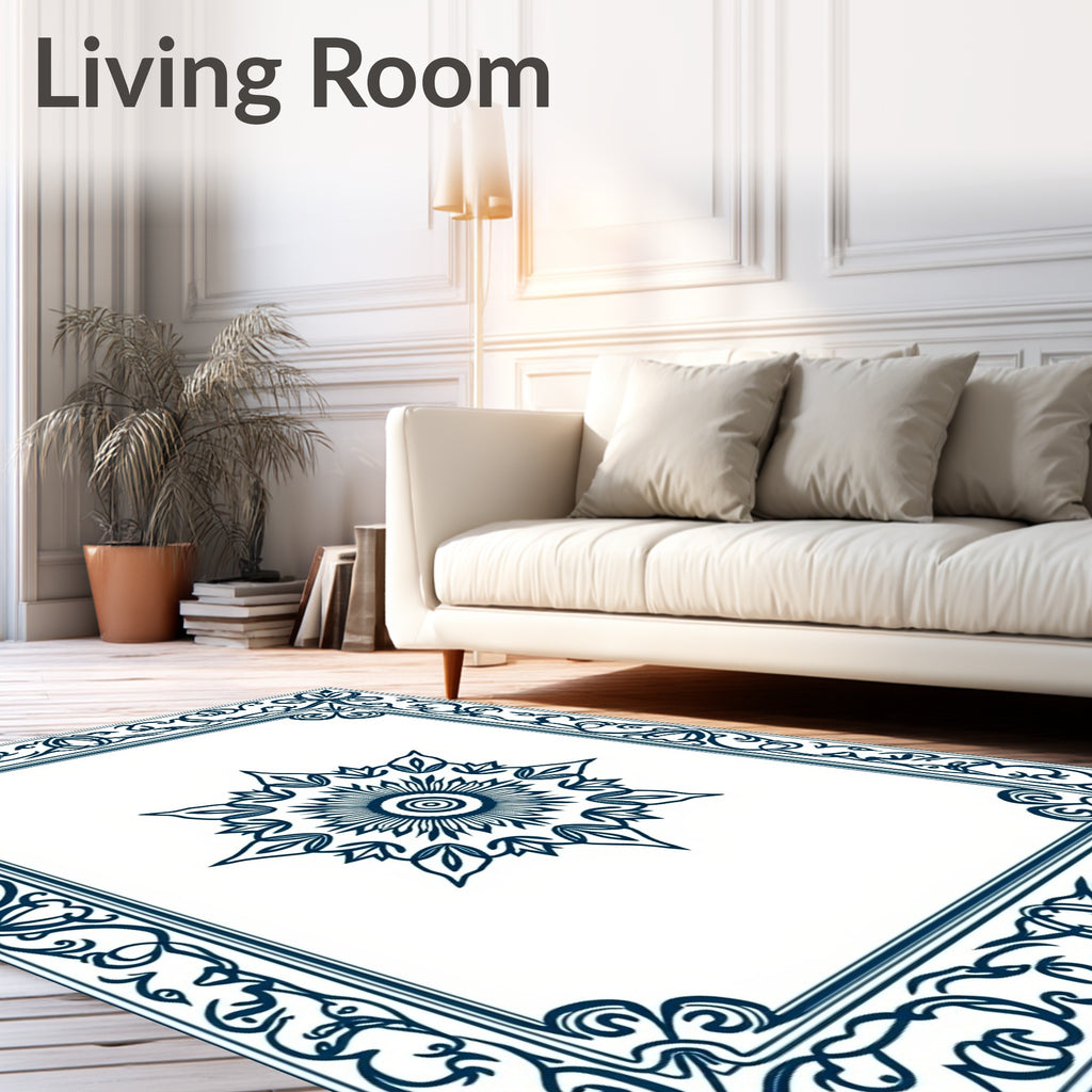 Intricate Floral Mandala Border Design Rug