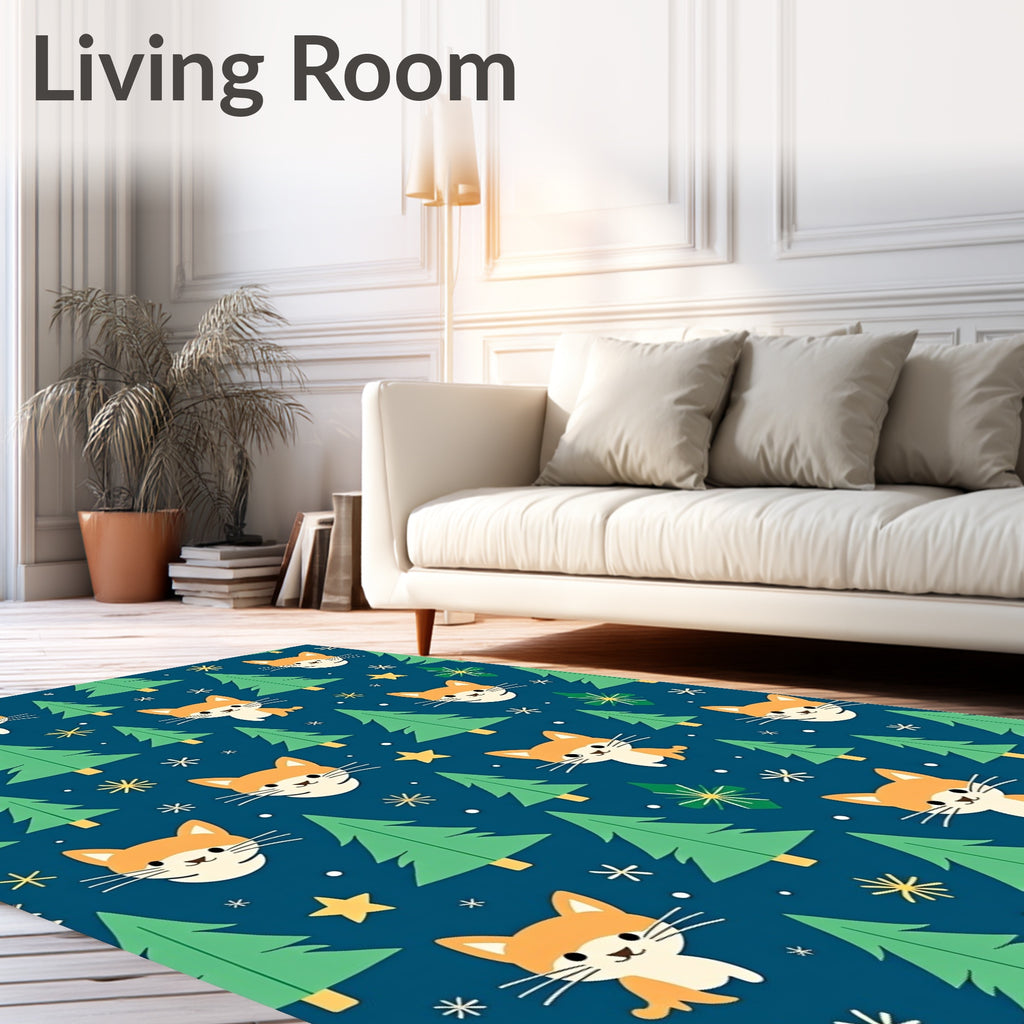 Cute Orange Cats Green Trees Pattern Rug