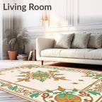 Golden Teal Floral Medallion Border Rug