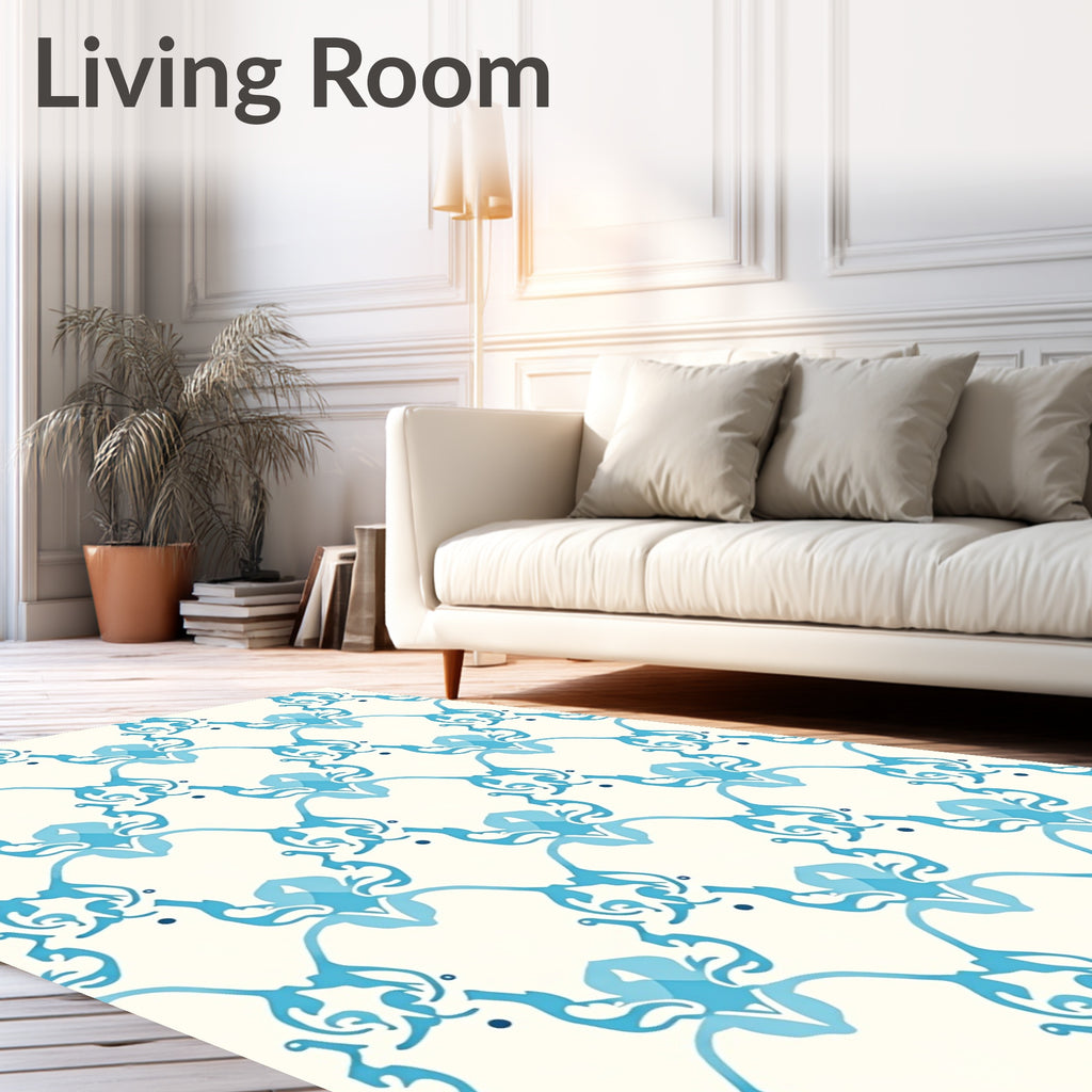 Oceanic Blue Scroll Pattern Rug