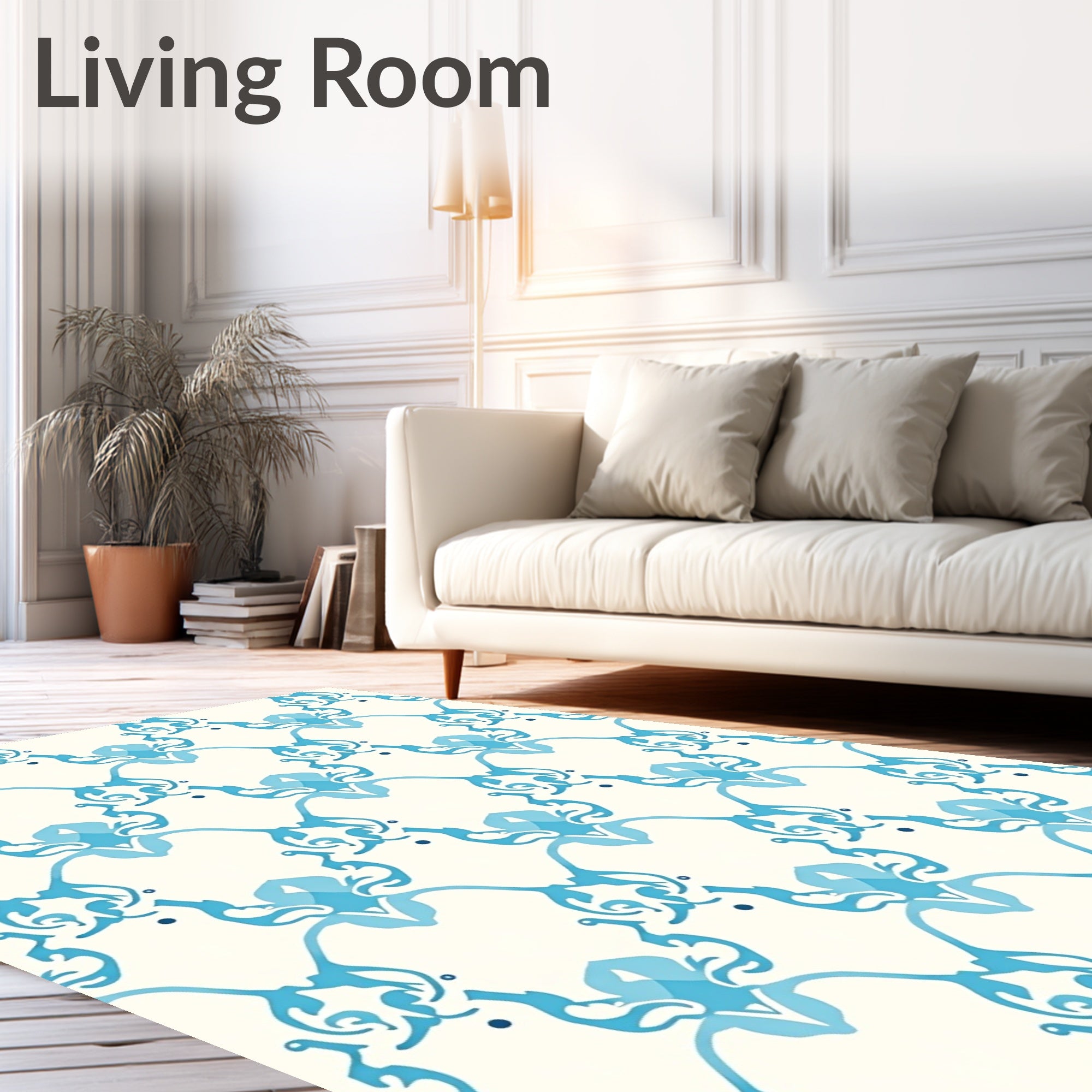 Oceanic Blue Scroll Pattern Rug