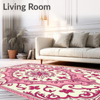 Ornate Floral Pink Damask Pattern Rug