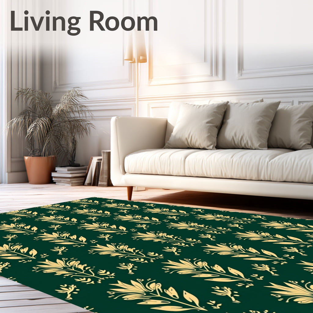 Elegant Gold Floral Stylized Pattern Rug