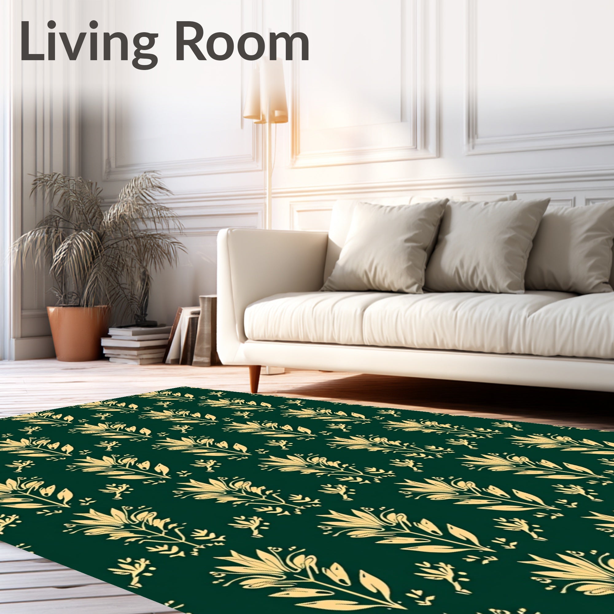 Elegant Gold Floral Stylized Pattern Rug