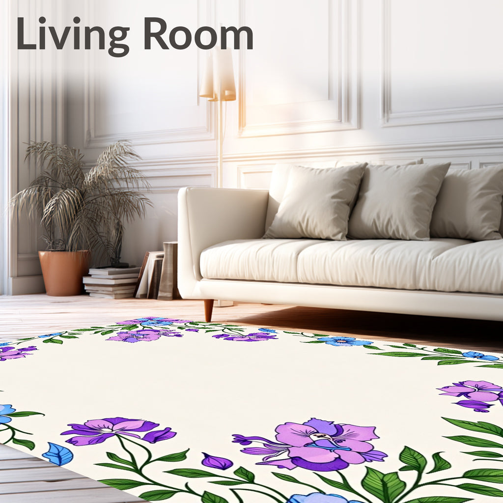 Purple Blue Floral Vine Pattern Rug