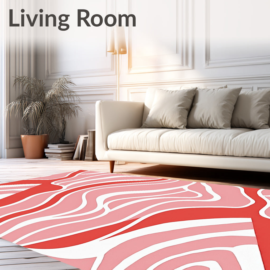 Pink White Swirl Abstract Pattern Rug