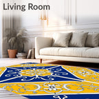 Royal Blue Yellow Floral Tile Rug