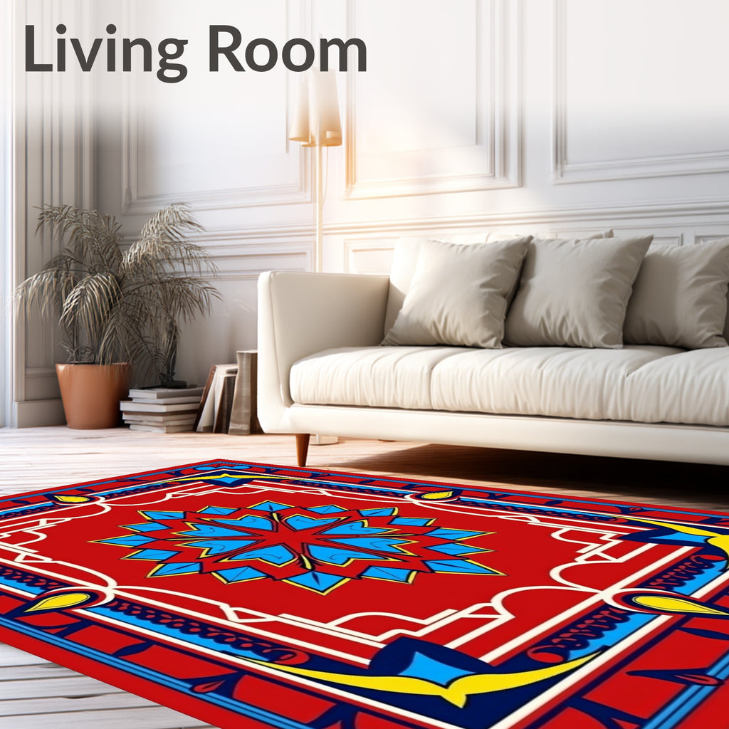 Vibrant Starburst Red Bordered Rug