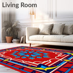 Vibrant Starburst Red Bordered Rug