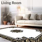 Ornate Black and Gold Floral Border Rug