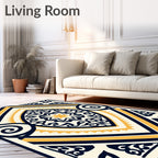 Navy Gold Geometric Floral Medallion Rug