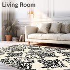 Classic Black Floral Damask Pattern Rug
