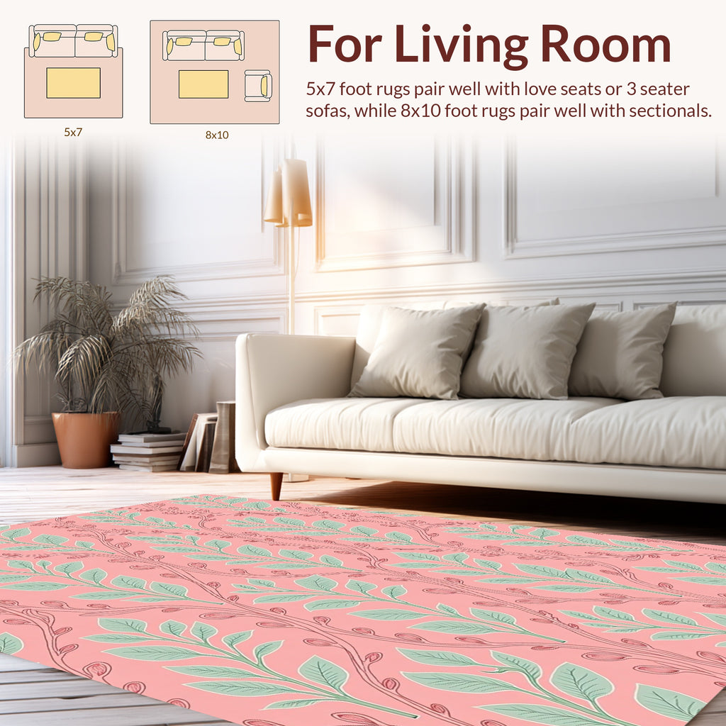 Soft Pink Botanical Vine Design Rug