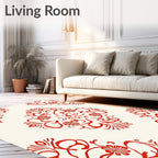 Classic Red Floral Scroll Pattern Rug