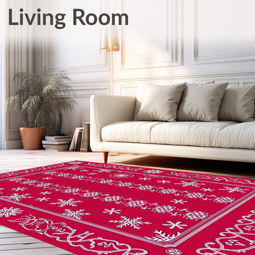 Classic Snowflake Patterned Red Rug