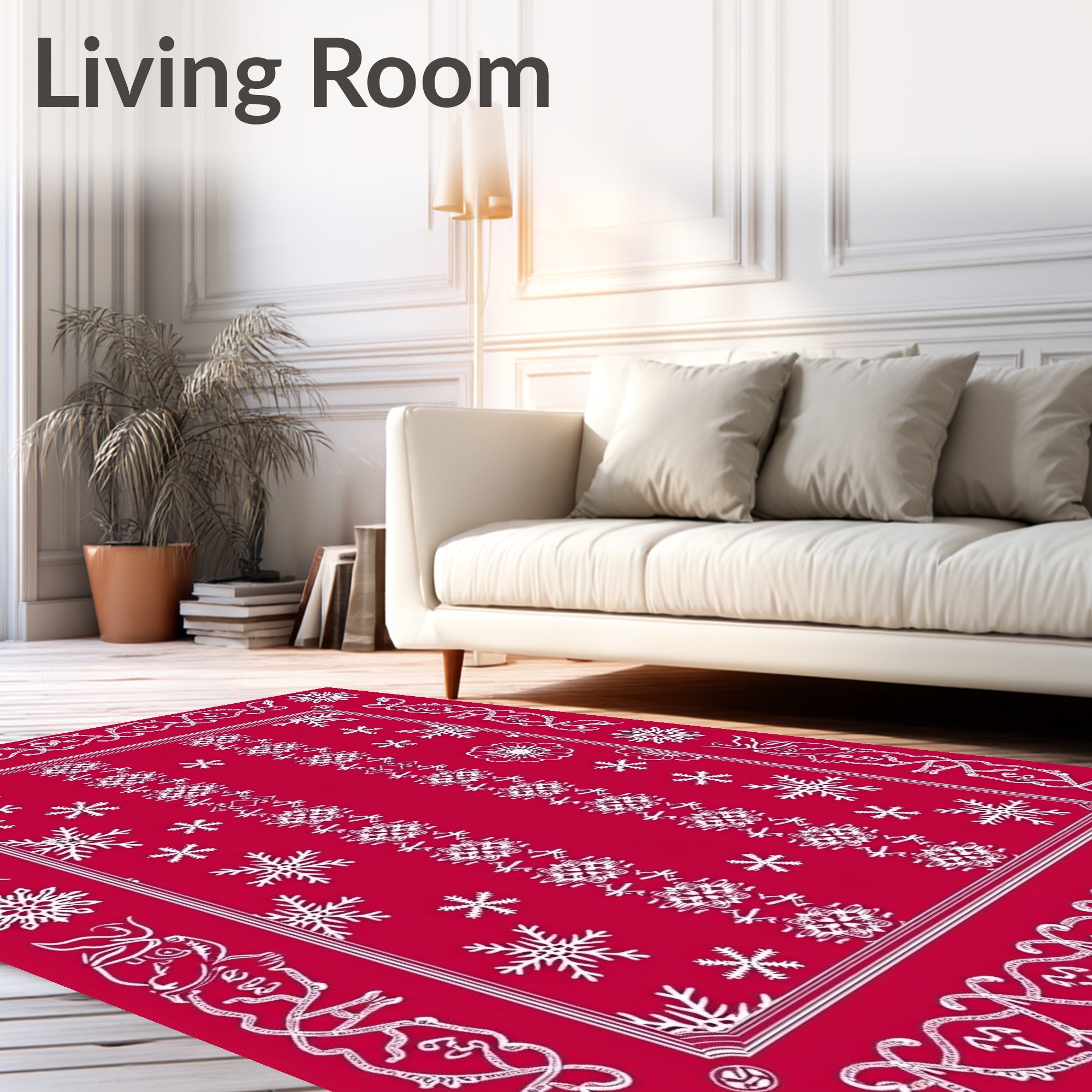 Classic Snowflake Patterned Red Rug