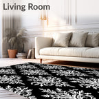 Black White Classic Floral Damask Rug