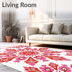 Dynamic Red Pink Floral Medallion Design Rug